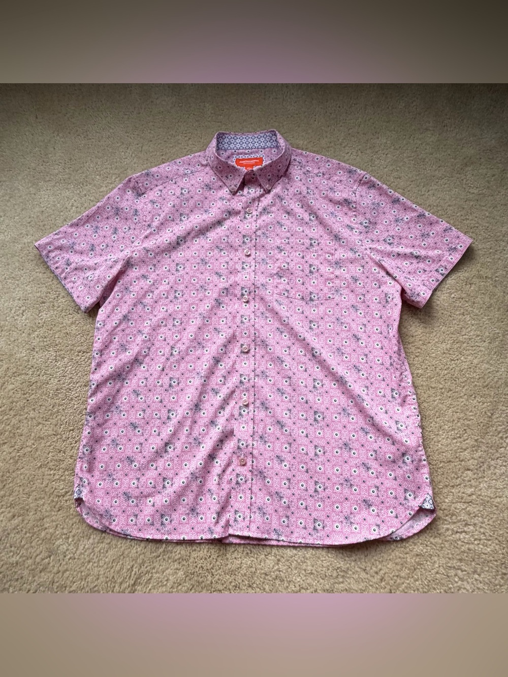 Johnston & Murphy Performance Men’s Pink & Blue Print Button Up Shirt - L - EUC